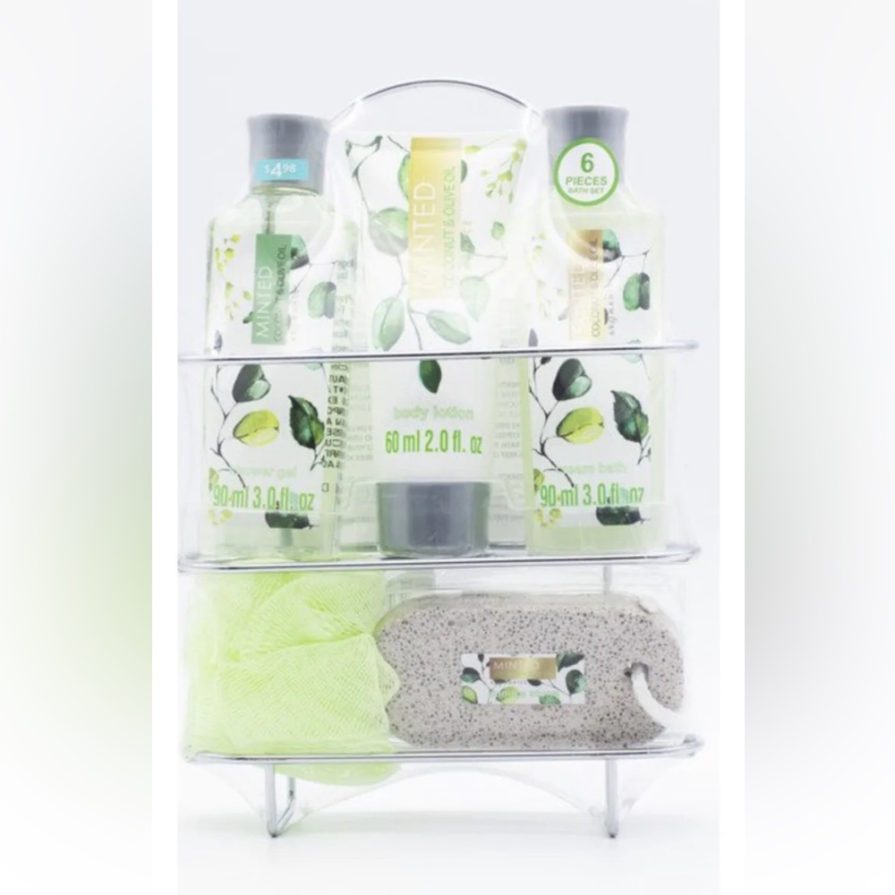 Minted coconut & olive, shower gel, body lotion, cream bath,pumice stone & loofa